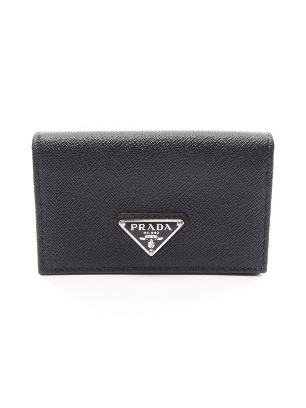 Prada Card Case Black Saffiano Leather Triangle Logo